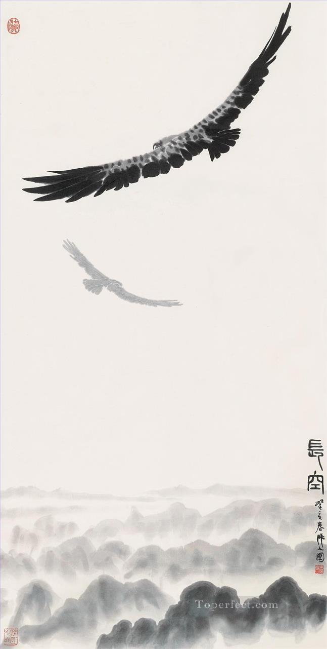Wu zuoren eagle in sky 1983 old China ink Oil Paintings